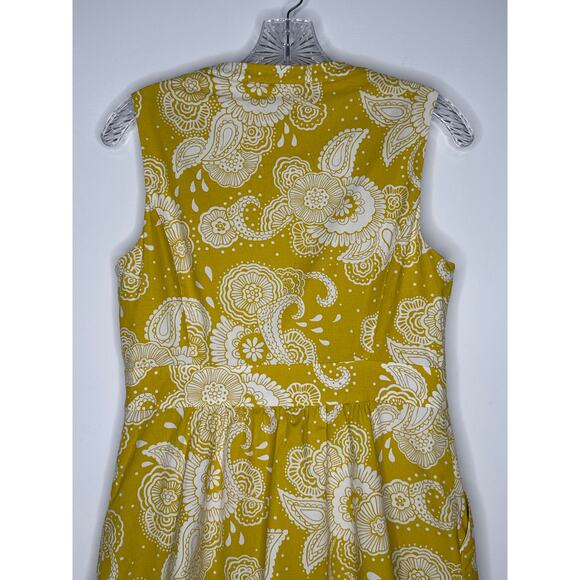 Boden Yellow Floral Paisley Cotton Fit & Flare sleeveless summer Dress Size 8P - Picture 16 of 16